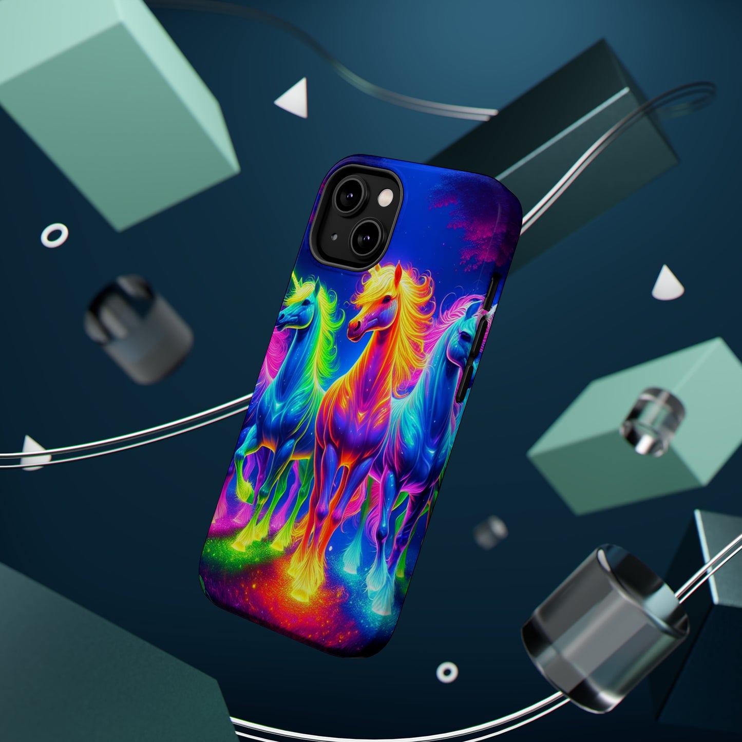 Neon Mystic Magicians Neon Unicorns Premium Art Magsafe Magnet Tough IPhone 13 14 15 Pro Plus Max and Mini in Matte and Glossy Phone cases