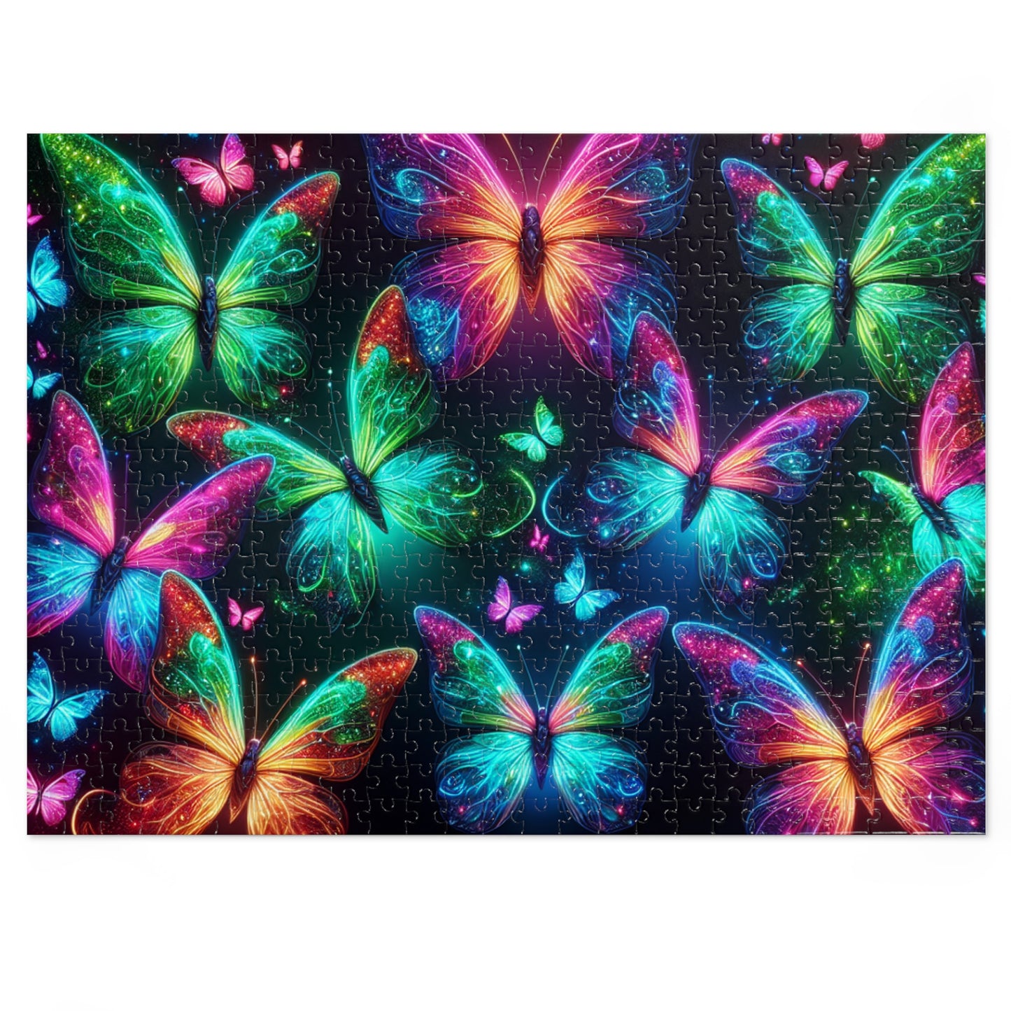 Neon Flutter. - Neon Butterflies Puzzle30, 110, 252, and 1000 Pieces