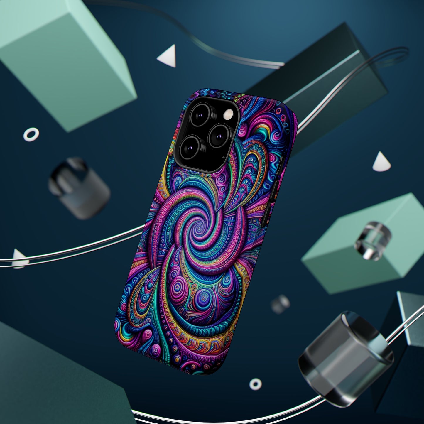 Cosmic Quasar Dreams. Neon Trippy Infinity Patterns Premium Art Magsafe Magnet Tough IPhone 13 14 15 Pro Plus Max and Mini in Matte and Glossy Phone cases