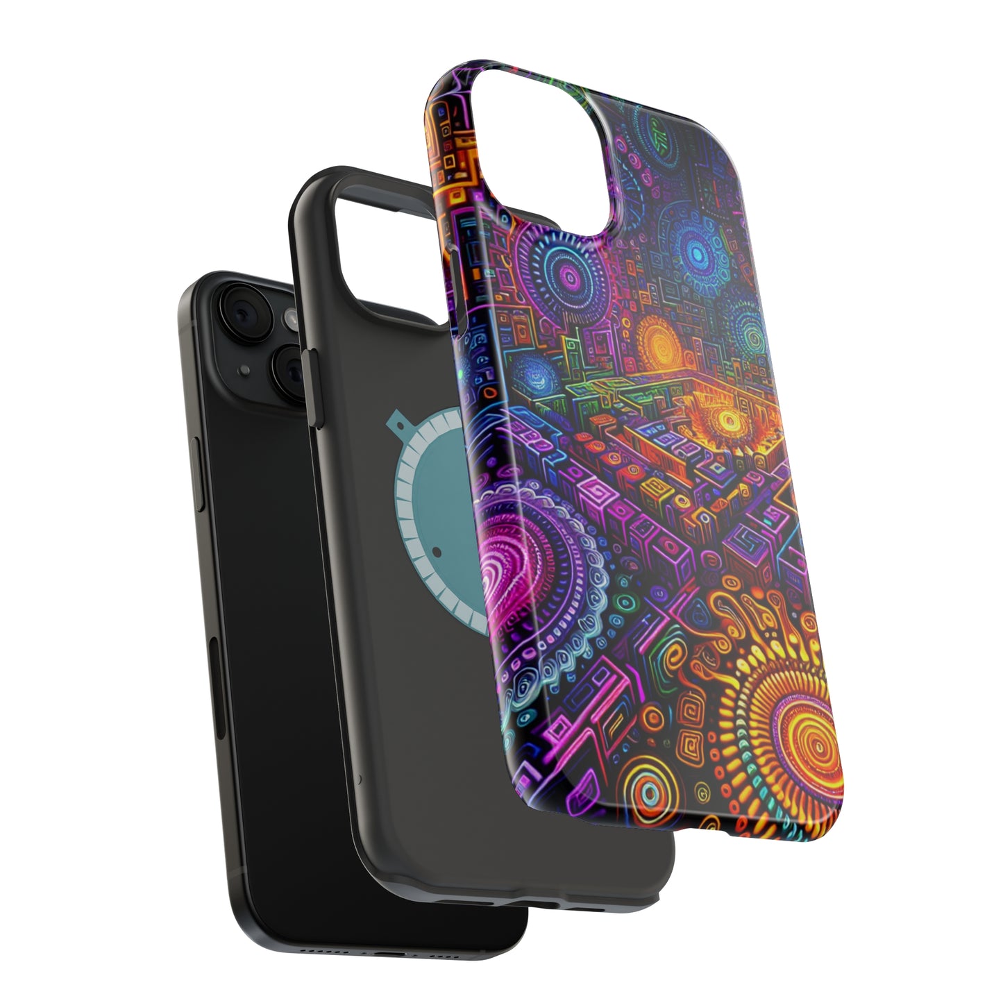 Vivid Voyage of Infinity Neon Splendor. Neon Trippy Infinity Patterns Premium Art Magsafe Magnet Tough IPhone 13 14 15 Pro Plus Max and Mini in Matte and Glossy Phone cases