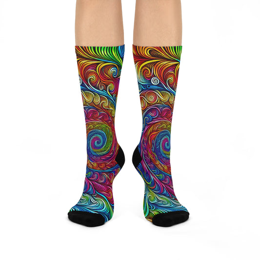 Neon Infinity Vortex. Trippy Cushioned Crew Socks