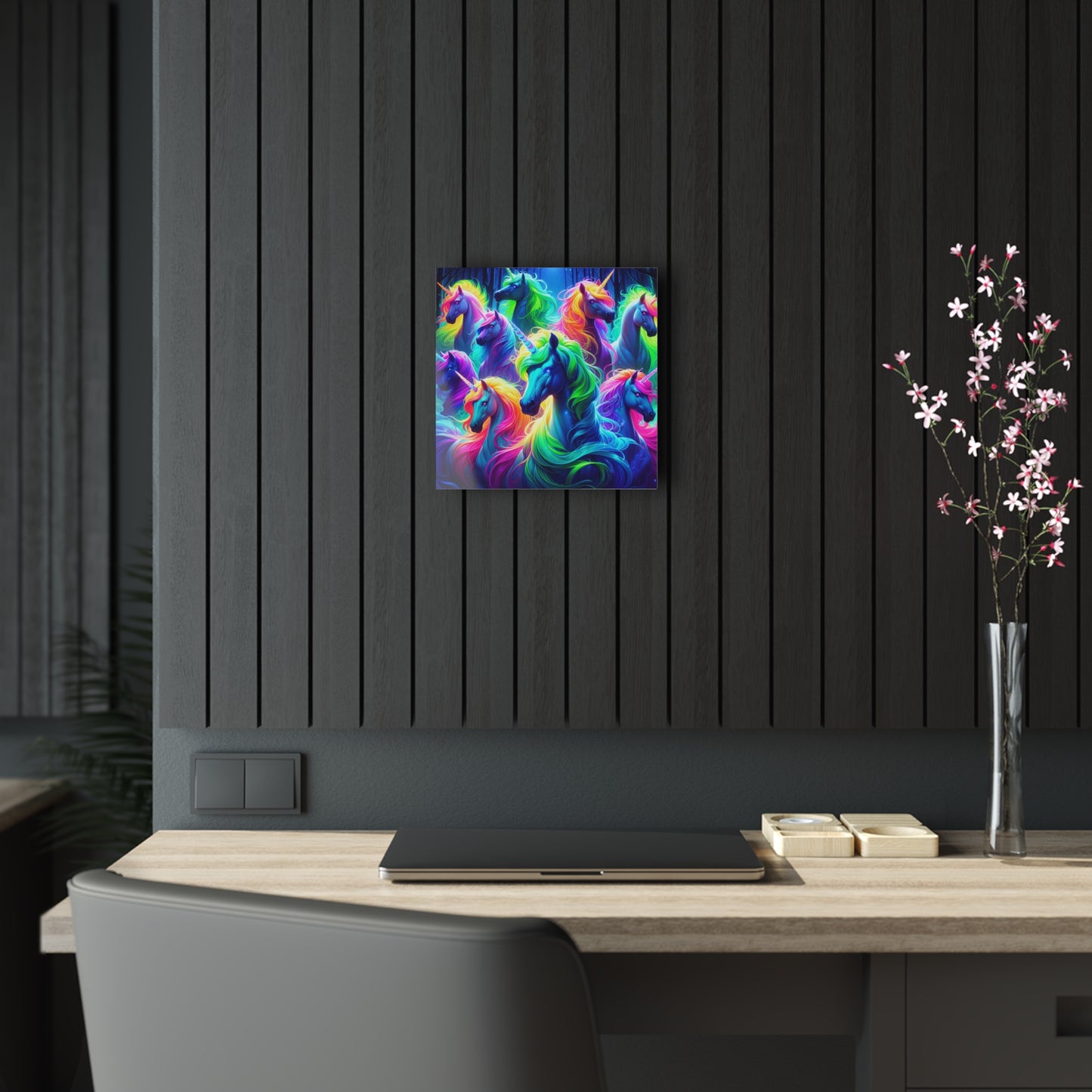 "Neon Paradise of Joyous Unicorns" NEON Unocrons Art 1/4" Glossy Acrylic Art