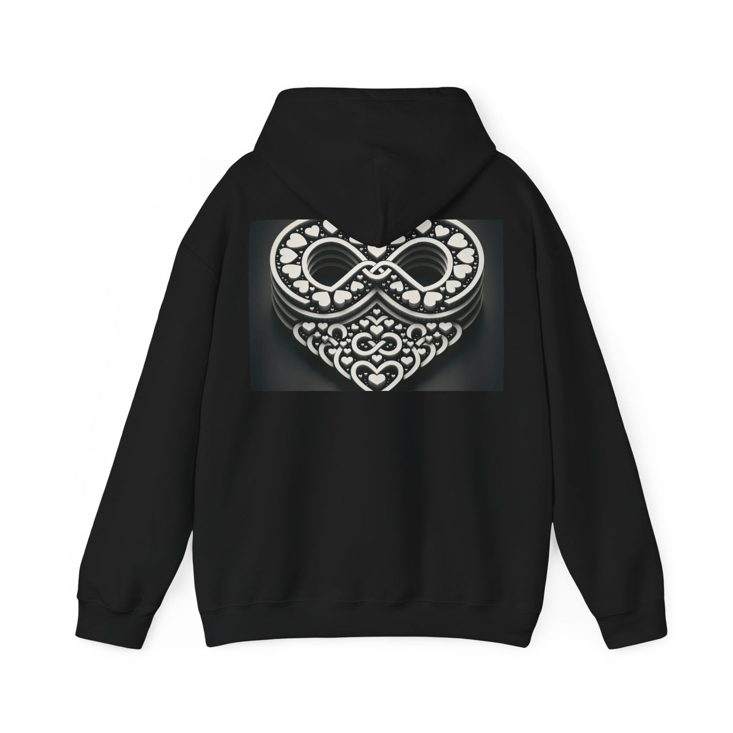 "Boundless Love: An Ode to Eternity" - Trippy Infinite Love Heart Patterns Black Unisex Hoodie