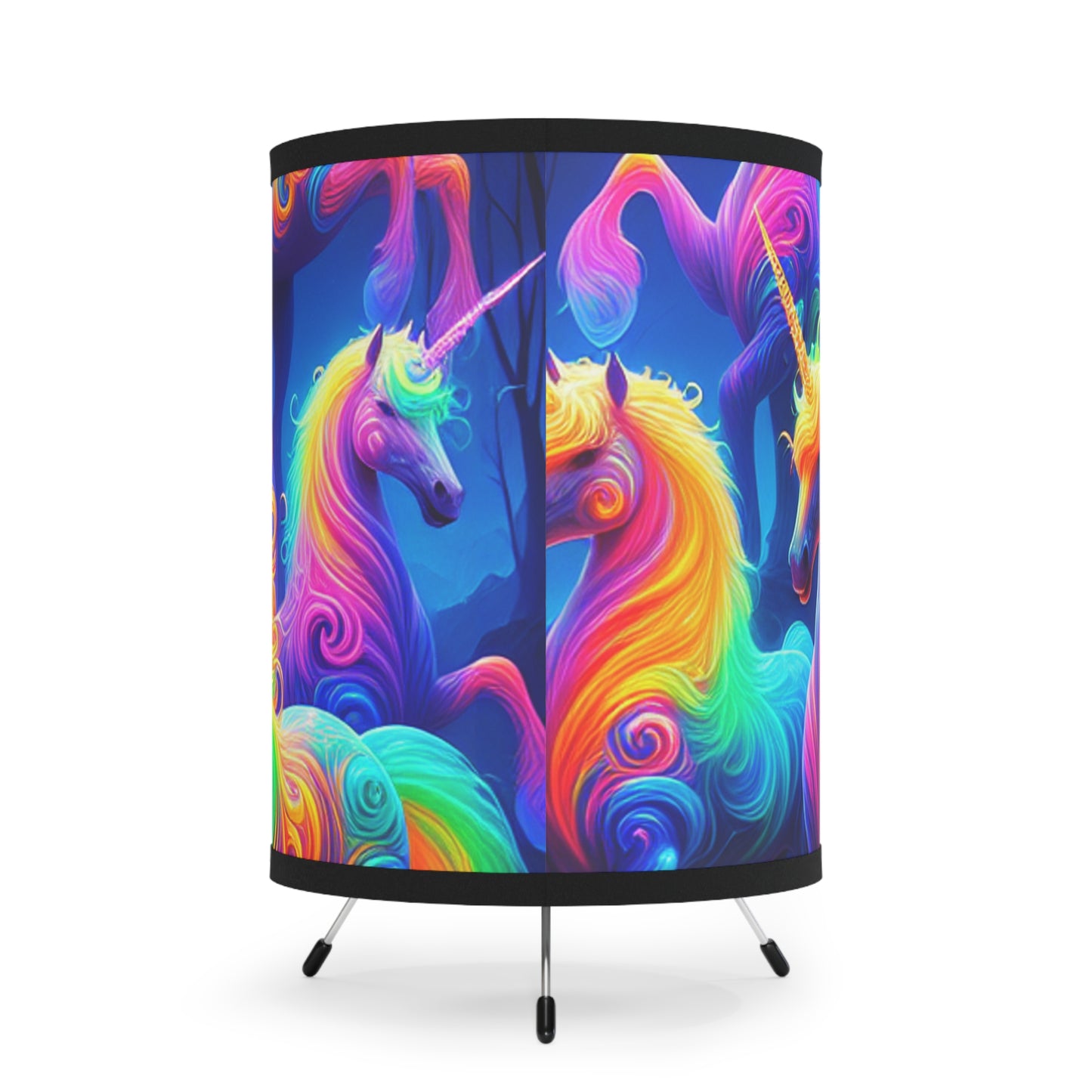 "Celestial Light: The Neon Unicorn Tribe" - NEON Unicorns Art Tripod Lamp