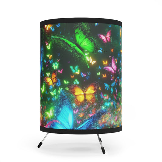 'Vivid Spectrum of Neon Butterflies' - NEON Butterflies Art Tripod Lamp