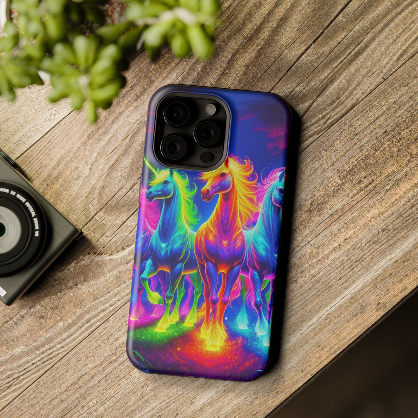 Neon Mystic Magicians Neon Unicorns Premium Art Magsafe Magnet Tough IPhone 13 14 15 Pro Plus Max and Mini in Matte and Glossy Phone cases