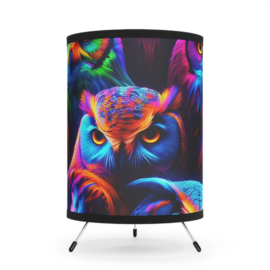 Neon Nocturnal Visions - NEON Owls Art Tripod Lamp