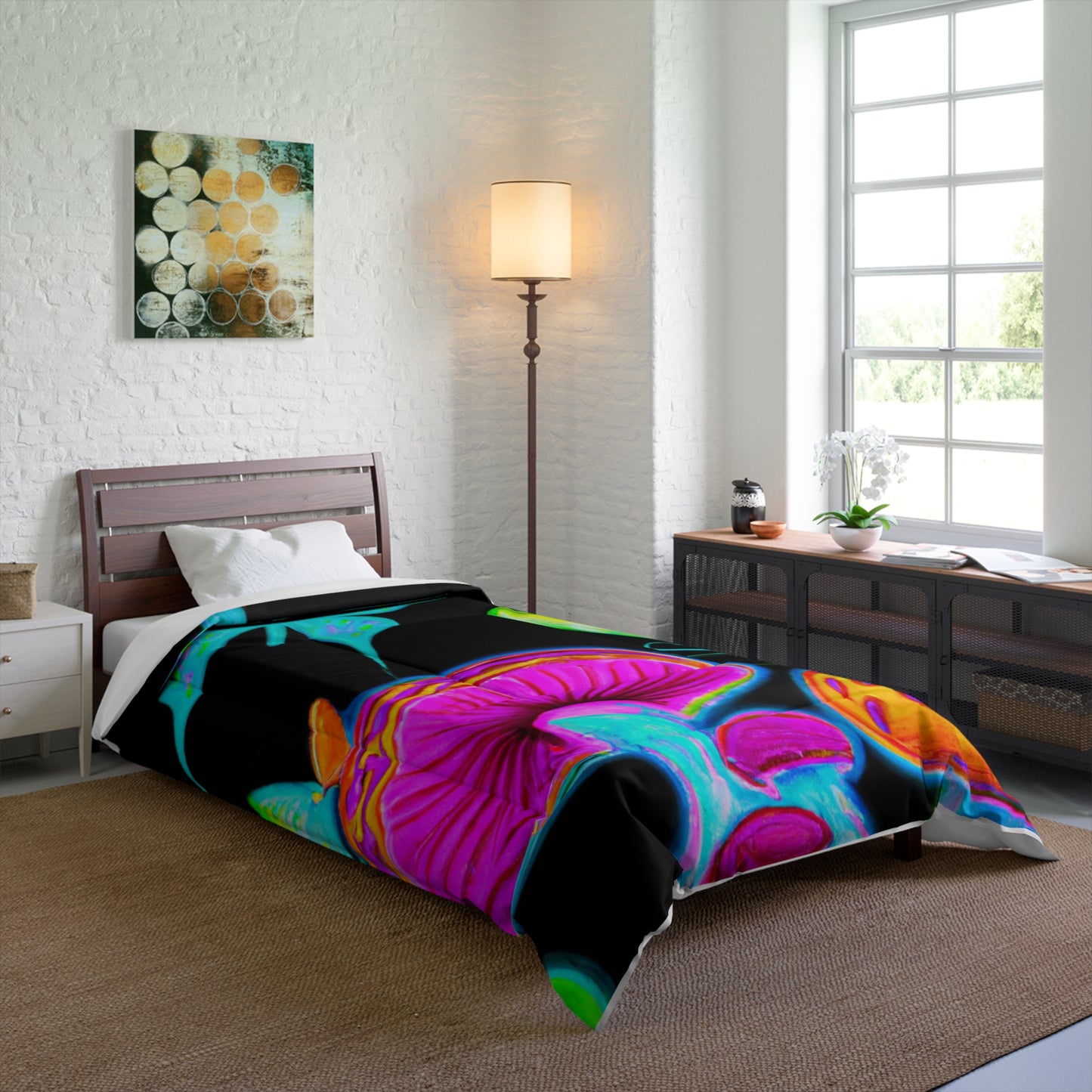 Neon Splendor of Butterflies and Fungi Butterflies & Mushrooms Comforter Blanket