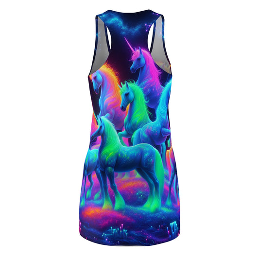 Neon Skyscape of Unicorns Neon Unicorns Racerback Dress