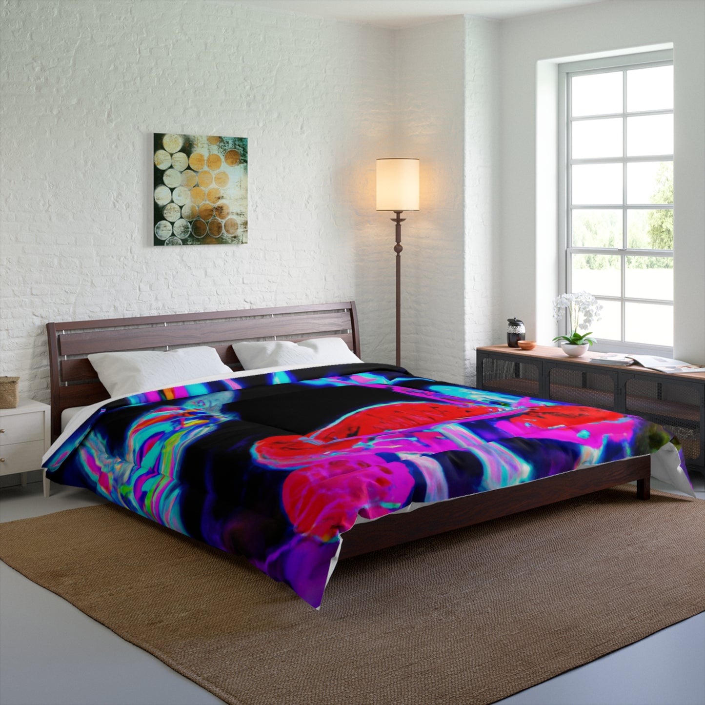 Vivid Neon Dreamscape. Butterflies & Mushrooms Comforter Blanket