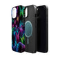 'Euphoria in Neon Flight' Neon Butterflies Premium Art Magsafe Magnet Tough IPhone 13 14 15 Pro Plus Max and Mini in Matte and Glossy Phone cases