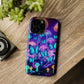 Neon Delight Landscape Neon Butterflies and Mushrooms Premium Art Magsafe Magnet Tough IPhone 13 14 15 Pro Plus Max and Mini in Matte and Glossy Phone cases