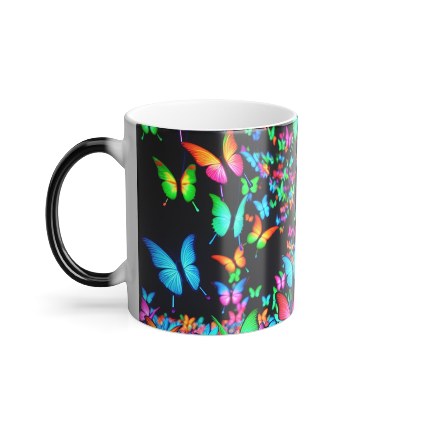 "Neon Butterfly Rainbow Flight" Neon Butterflies 11oz Color Morphing Mug