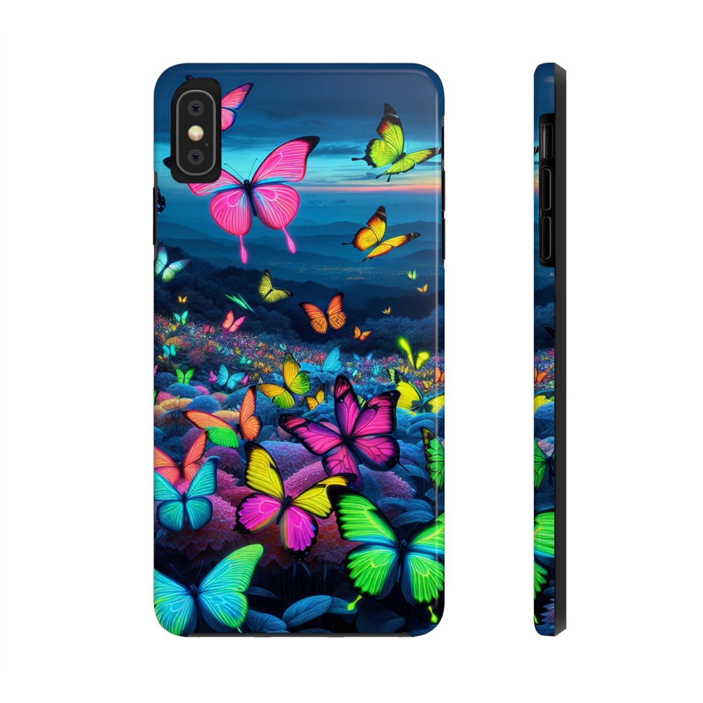 "Neon Flight Spectacle" NEON Butterflies Tough Phone Case Iphone 6 7 8 9 10 11 12 13 14 SE X XR XS Pro Max Mini Plus