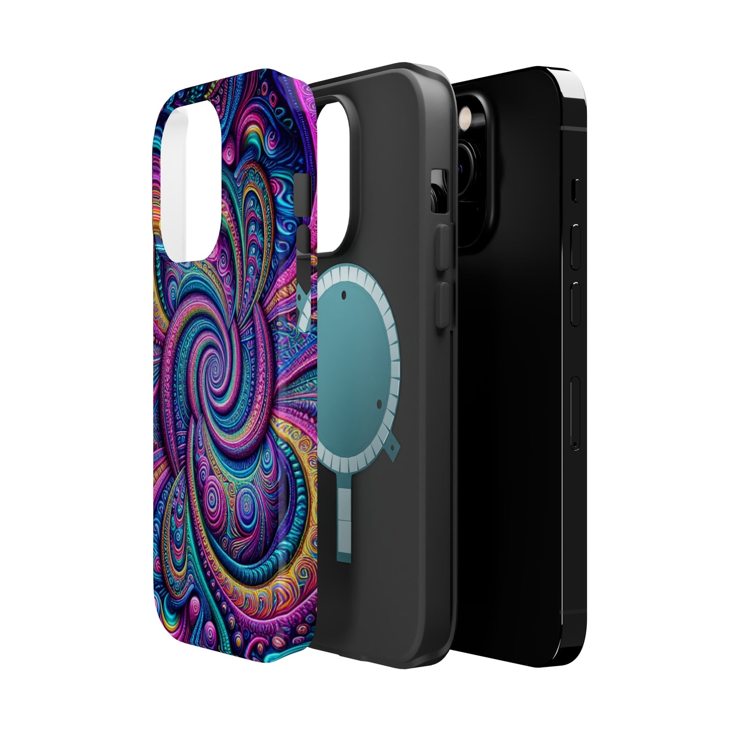 Cosmic Quasar Dreams. Neon Trippy Infinity Patterns Premium Art Magsafe Magnet Tough IPhone 13 14 15 Pro Plus Max and Mini in Matte and Glossy Phone cases