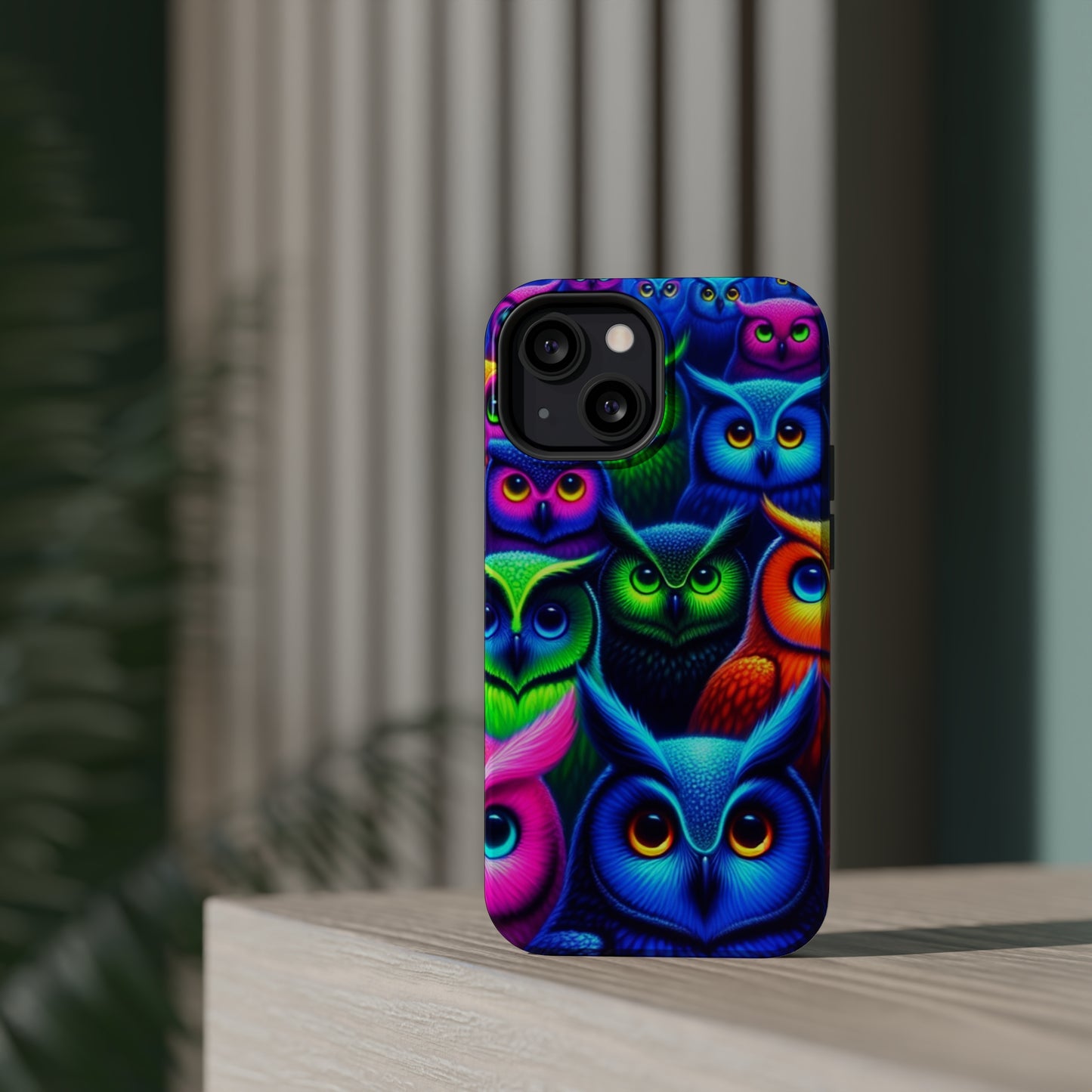 Neon Owlish Delight. Neon Owls Premium Art Magsafe Magnet Tough IPhone 13 14 15 Pro Plus Max and Mini in Matte and Glossy Phone cases