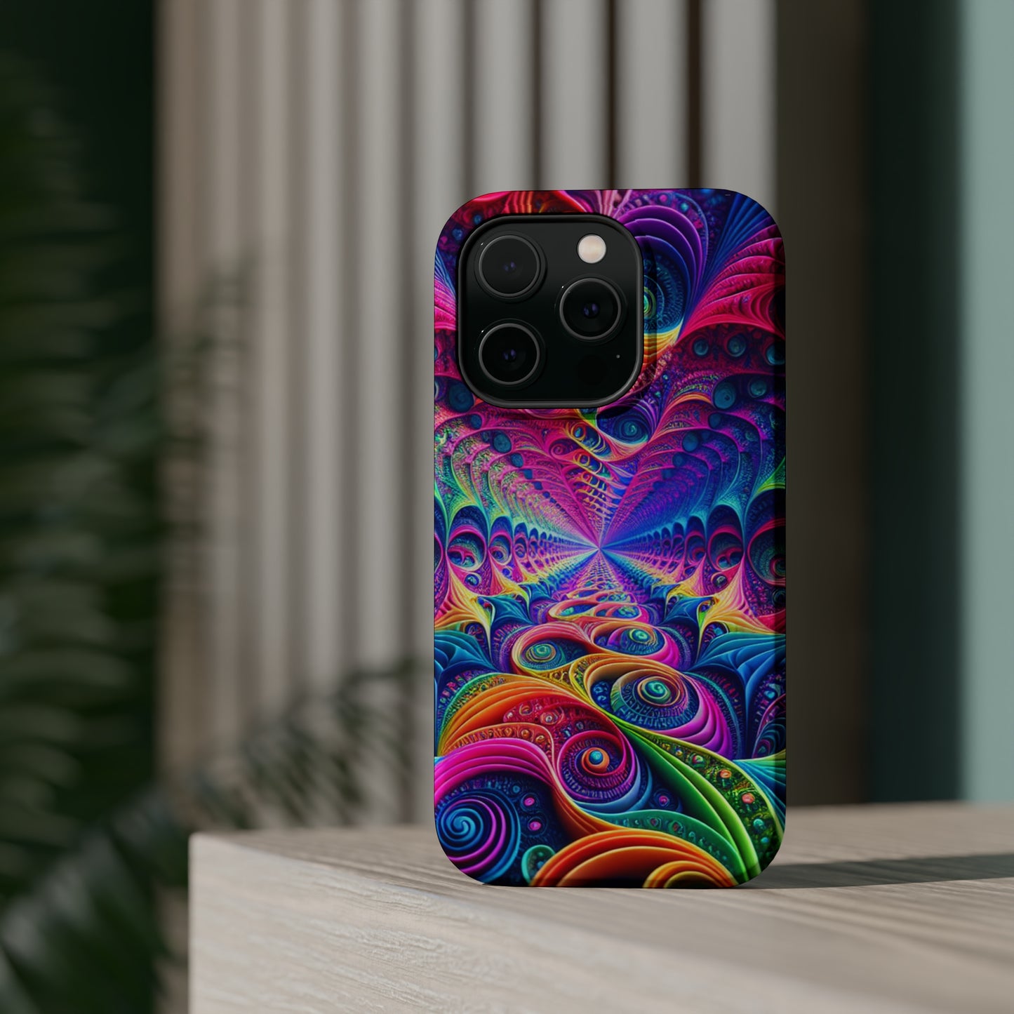 Cosmic Electric Rainbow Frenzy. Neon Trippy Infinity Patterns Premium Art Magsafe Magnet Tough IPhone 13 14 15 Pro Plus Max and Mini in Matte and Glossy Phone cases
