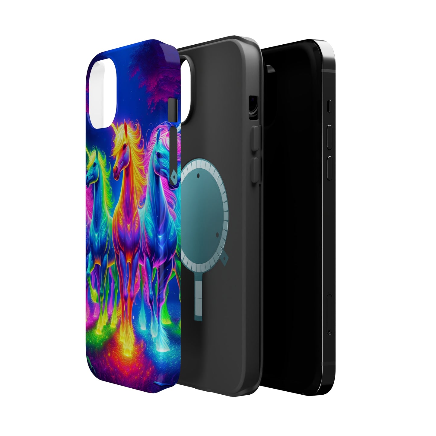 Neon Mystic Magicians Neon Unicorns Premium Art Magsafe Magnet Tough IPhone 13 14 15 Pro Plus Max and Mini in Matte and Glossy Phone cases