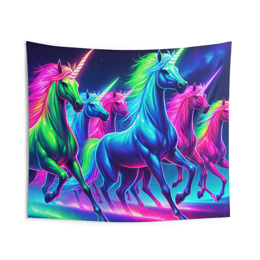 "Neon Unicorn Congregation" NEON Unicorns Art Tapestry