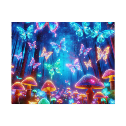 'Vibrant Neon Dreamscape' - Neon Butterflies and Mushrooms Puzzle 30, 110, 252, and 1000 Pieces