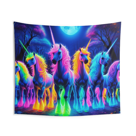 Neon Unicorn Dreamscape. NEON Unicorns Art Tapestry
