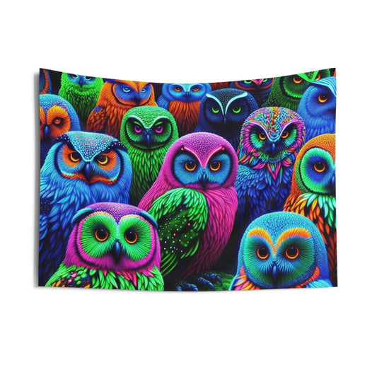 Neon Nocturne NEON Owls Art Tapestry