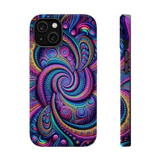 Cosmic Quasar Dreams. Neon Trippy Infinity Patterns Premium Art Magsafe Magnet Tough IPhone 13 14 15 Pro Plus Max and Mini in Matte and Glossy Phone cases