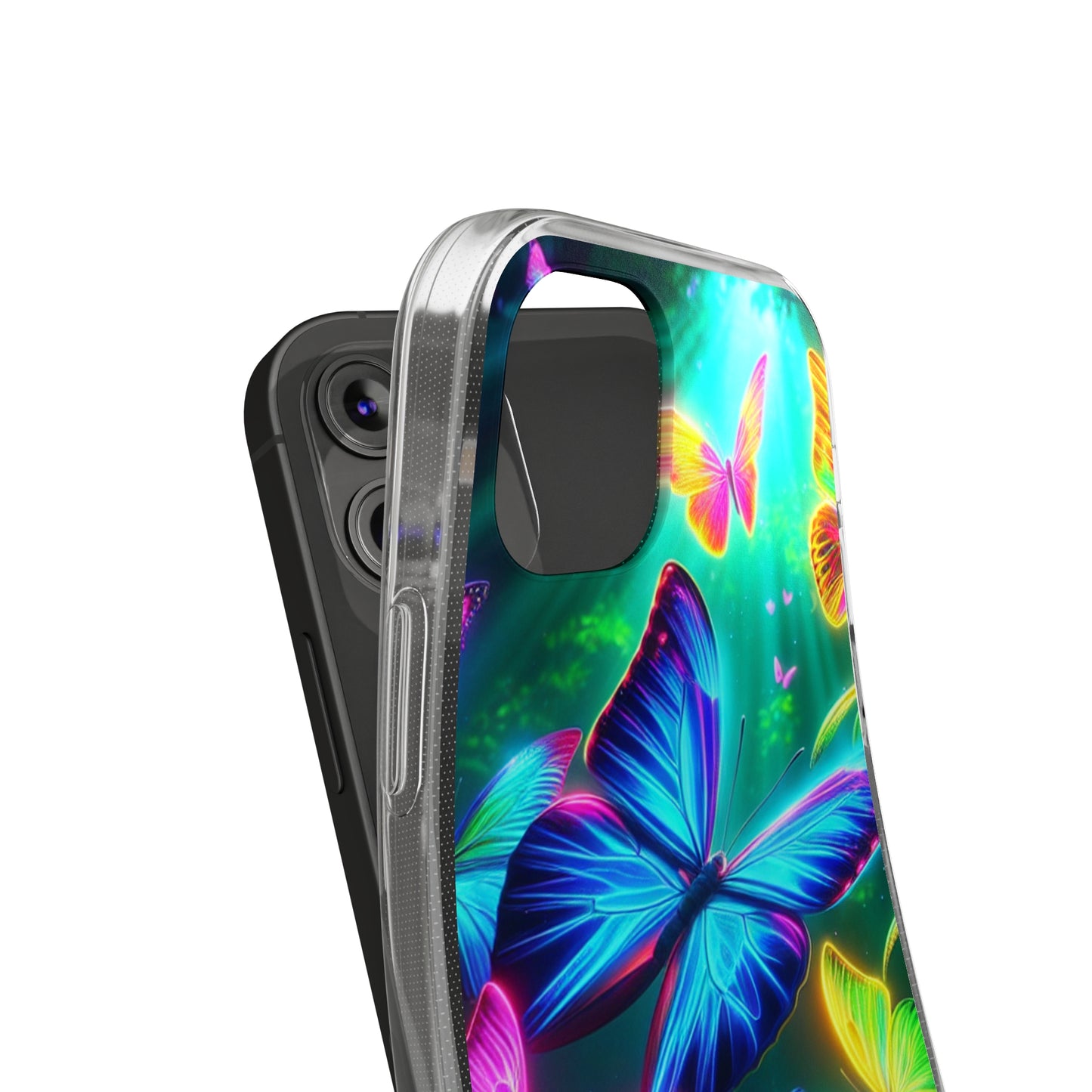"Vivid Neon Flyaways" NEON Butterflies Art Polycarbonate Phone Case Samsung Galaxy s21 s22 Google Pixel 6 Iphone 11 12 13 14 Pro Max Mini Plus