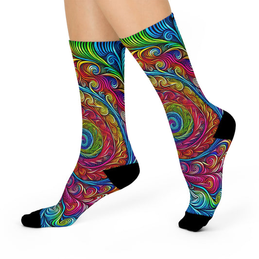 Neon Infinity Vortex. Trippy Cushioned Crew Socks