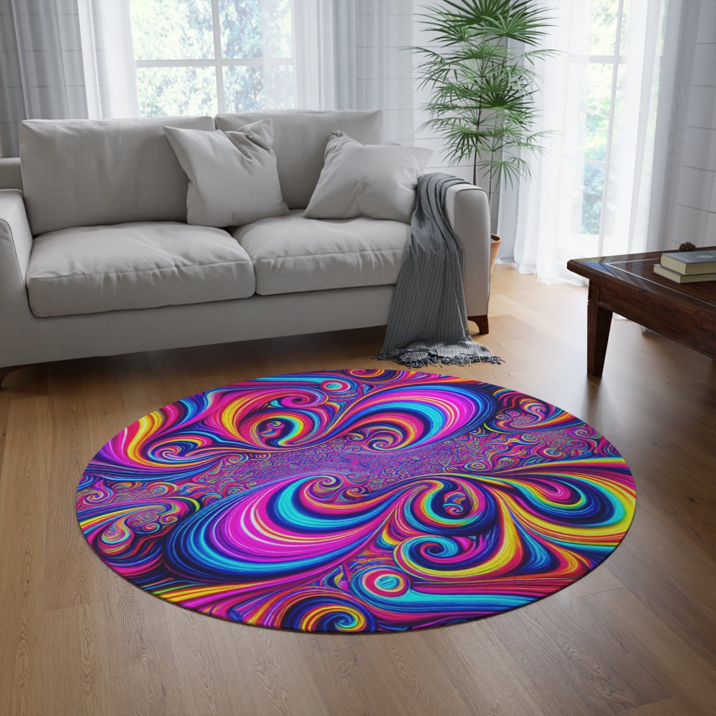 Neon Ouroboric Fantasia Infinity Patterns Round Rug