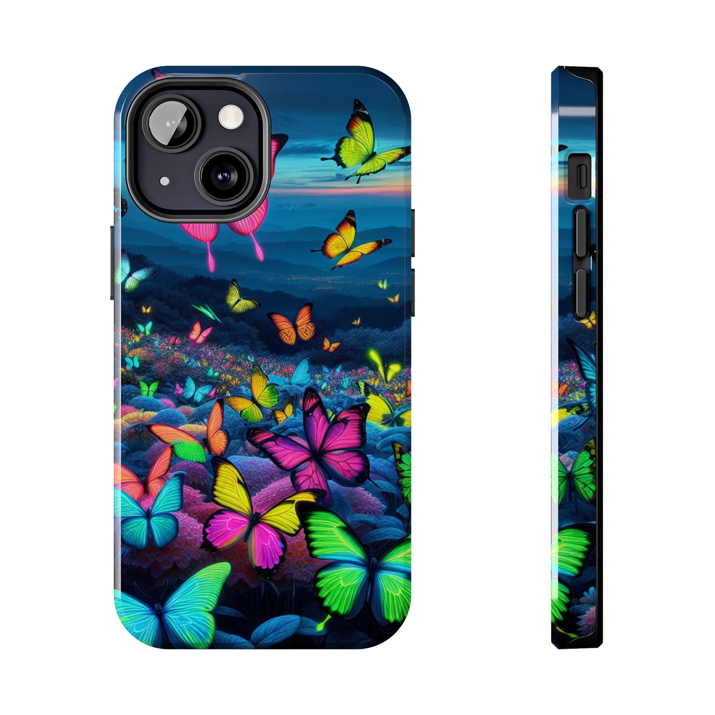 "Neon Flight Spectacle" NEON Butterflies Tough Phone Case Iphone 6 7 8 9 10 11 12 13 14 SE X XR XS Pro Max Mini Plus