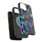 "Neon Burst Wonderland". Neon Butterflies and Mushrooms Premium Art Magsafe Magnet Tough IPhone 13 14 15 Pro Plus Max and Mini in Matte and Glossy Phone cases