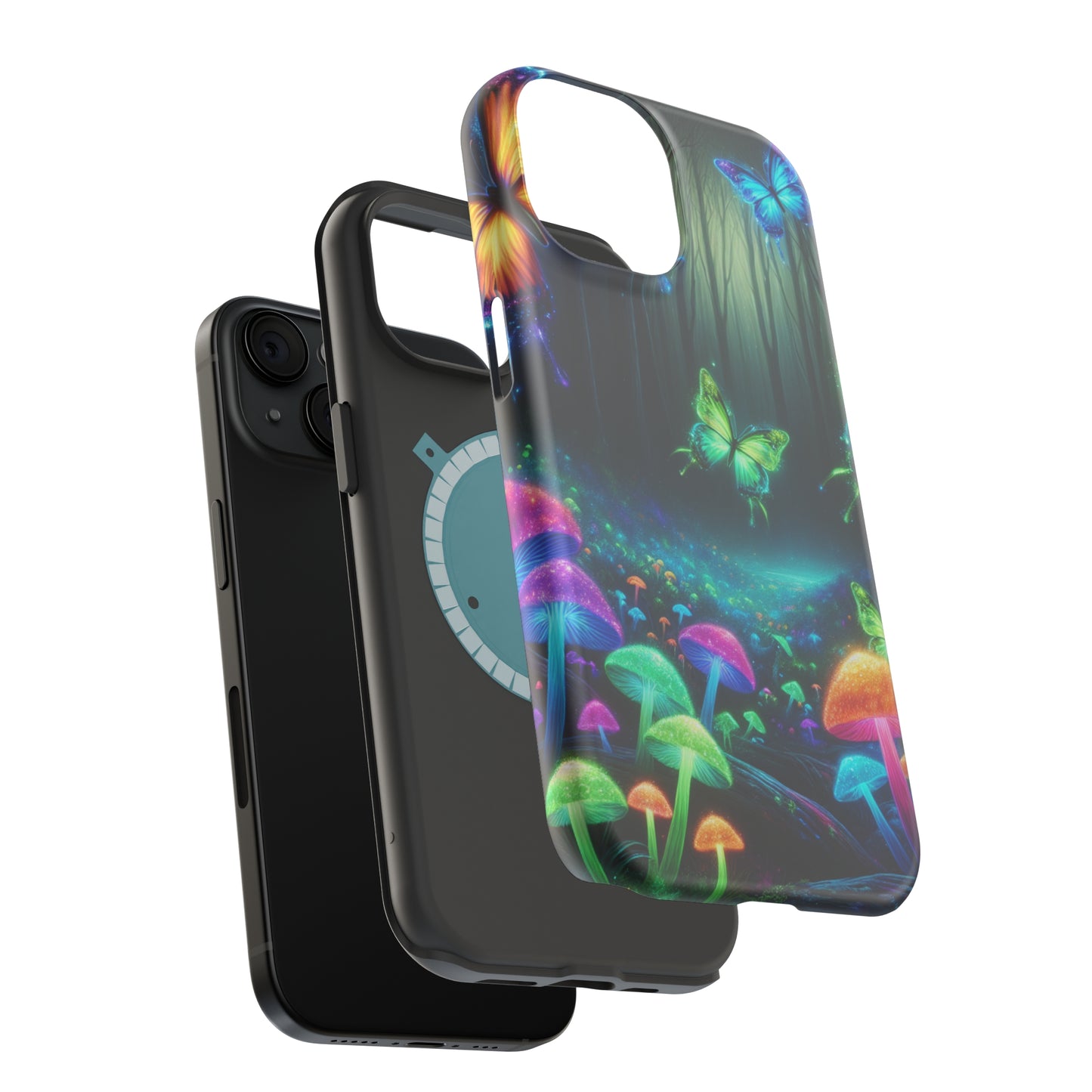 Neon Nocturne. Neon Butterflies and Mushrooms Premium Art Magsafe Magnet Tough IPhone 13 14 15 Pro Plus Max and Mini in Matte and Glossy Phone cases