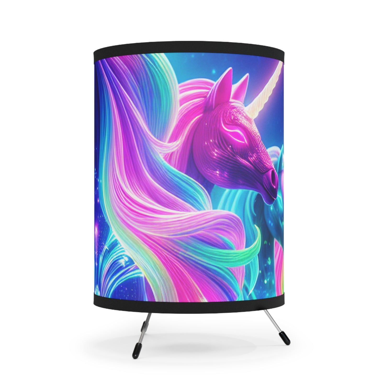 "Dreamscape of Neon Unicorns" - NEON Unicorns Art Tripod Lamp