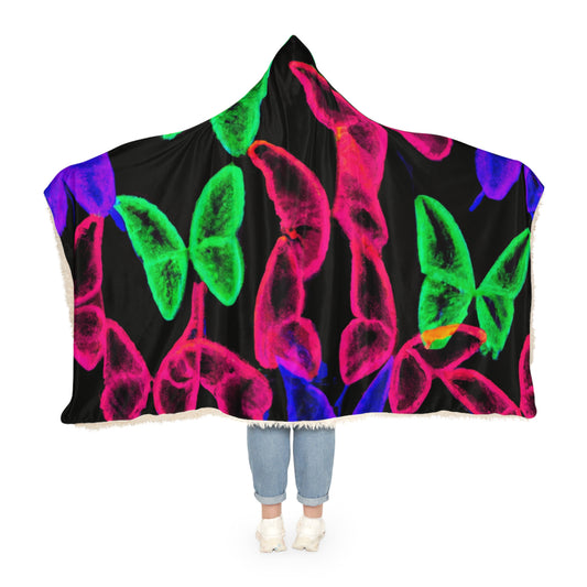 "Vivid Nebula of Butterflies" - NEON Butterflies Art Hooded Snuggle Blanket