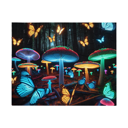 Neon Butterflydreamscape - Neon Butterflies and Mushrooms Puzzle 30, 110, 252, and 1000 Pieces