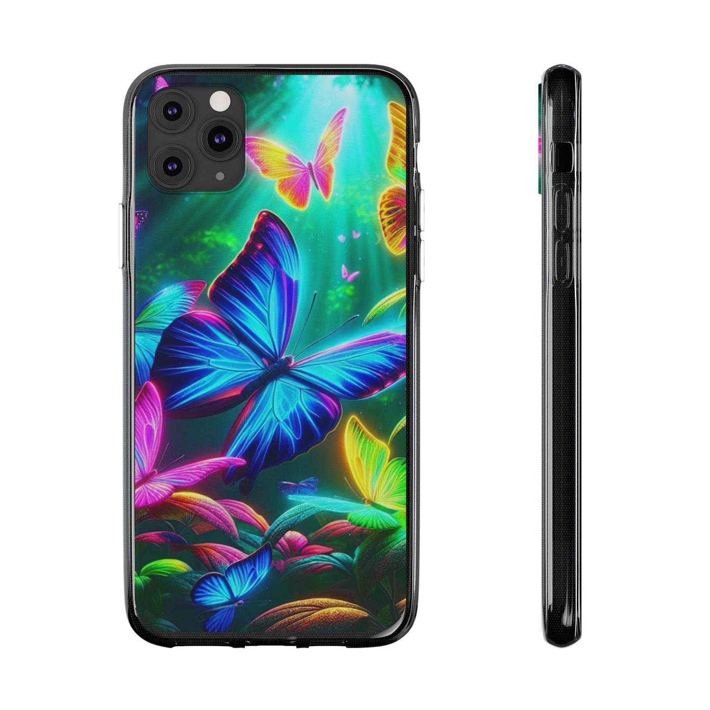 "Vivid Neon Flyaways" NEON Butterflies Art Polycarbonate Phone Case Samsung Galaxy s21 s22 Google Pixel 6 Iphone 11 12 13 14 Pro Max Mini Plus