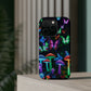 "Neon Burst Wonderland". Neon Butterflies and Mushrooms Premium Art Magsafe Magnet Tough IPhone 13 14 15 Pro Plus Max and Mini in Matte and Glossy Phone cases