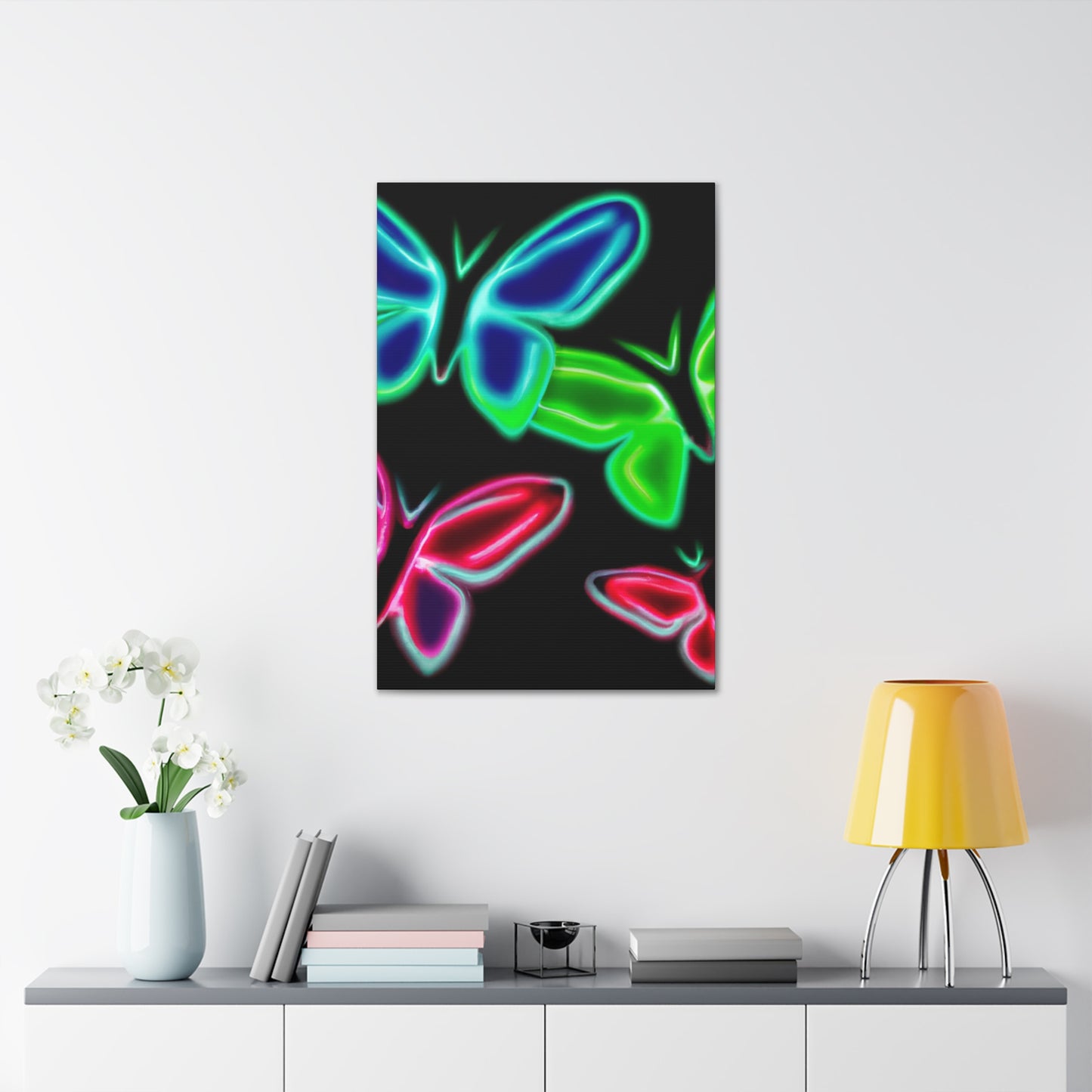 Neon Butterflies Cascade. Neon Butterflies  Art Canvas