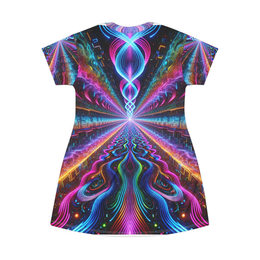 Cosmic Neon Fractal Labyrinth Infinity Patterns Womans T Shirt Dress