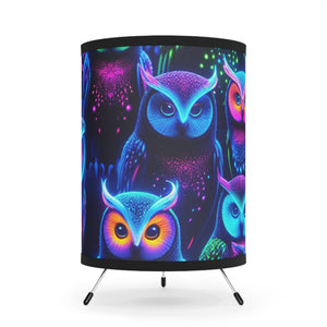 Neon Nocturnal Familiarity - NEON Owls Art Tripod Lamp