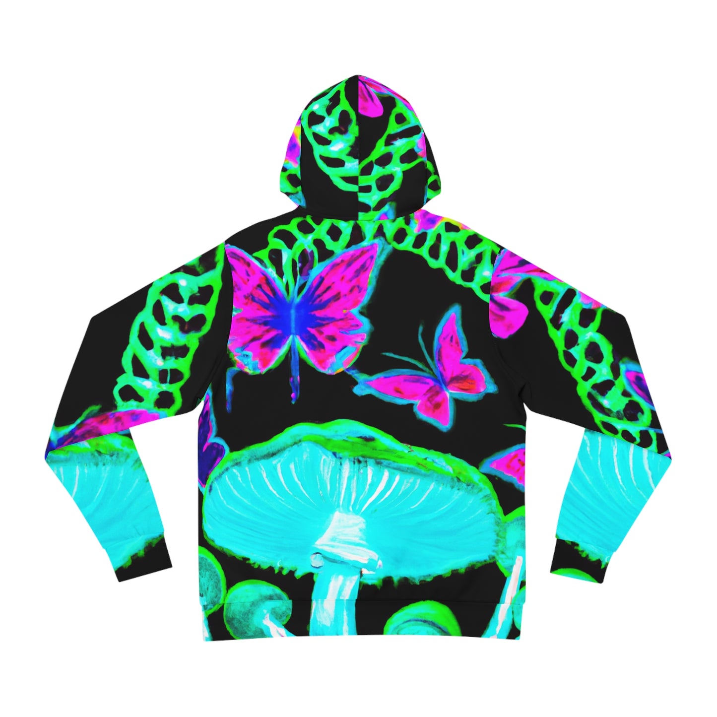 "Neon Twilight Enchantment" - Butterflies & Mushrooms AOP Hoodie