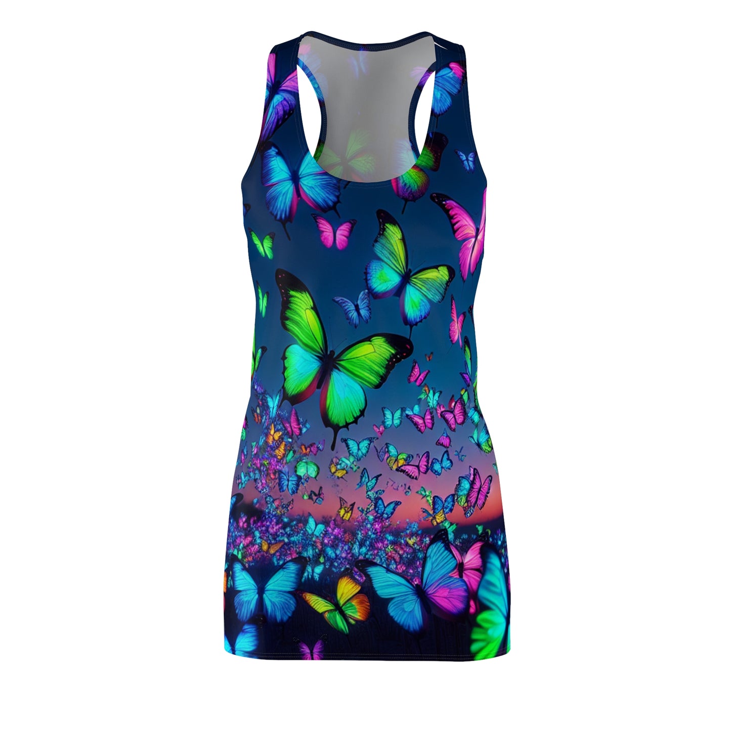 "Neon Butterfly River." Neon Butterflies  Racerback Dress