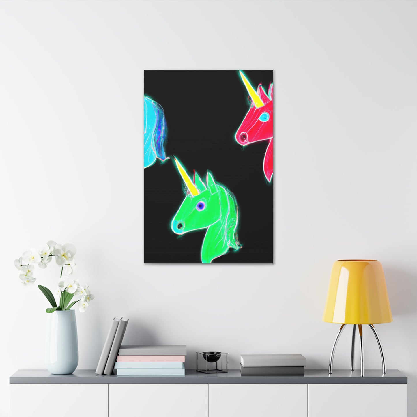 "Neon Rainbow Unicorn Cluster" NEON Unicorns Art Canvas
