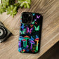 "Neon Burst Wonderland". Neon Butterflies and Mushrooms Premium Art Magsafe Magnet Tough IPhone 13 14 15 Pro Plus Max and Mini in Matte and Glossy Phone cases