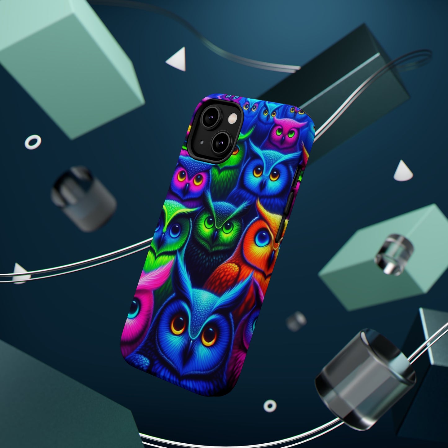 Neon Owlish Delight. Neon Owls Premium Art Magsafe Magnet Tough IPhone 13 14 15 Pro Plus Max and Mini in Matte and Glossy Phone cases