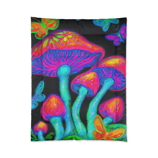 "Neon Luminescence" Butterflies & Mushrooms Comforter Blanket