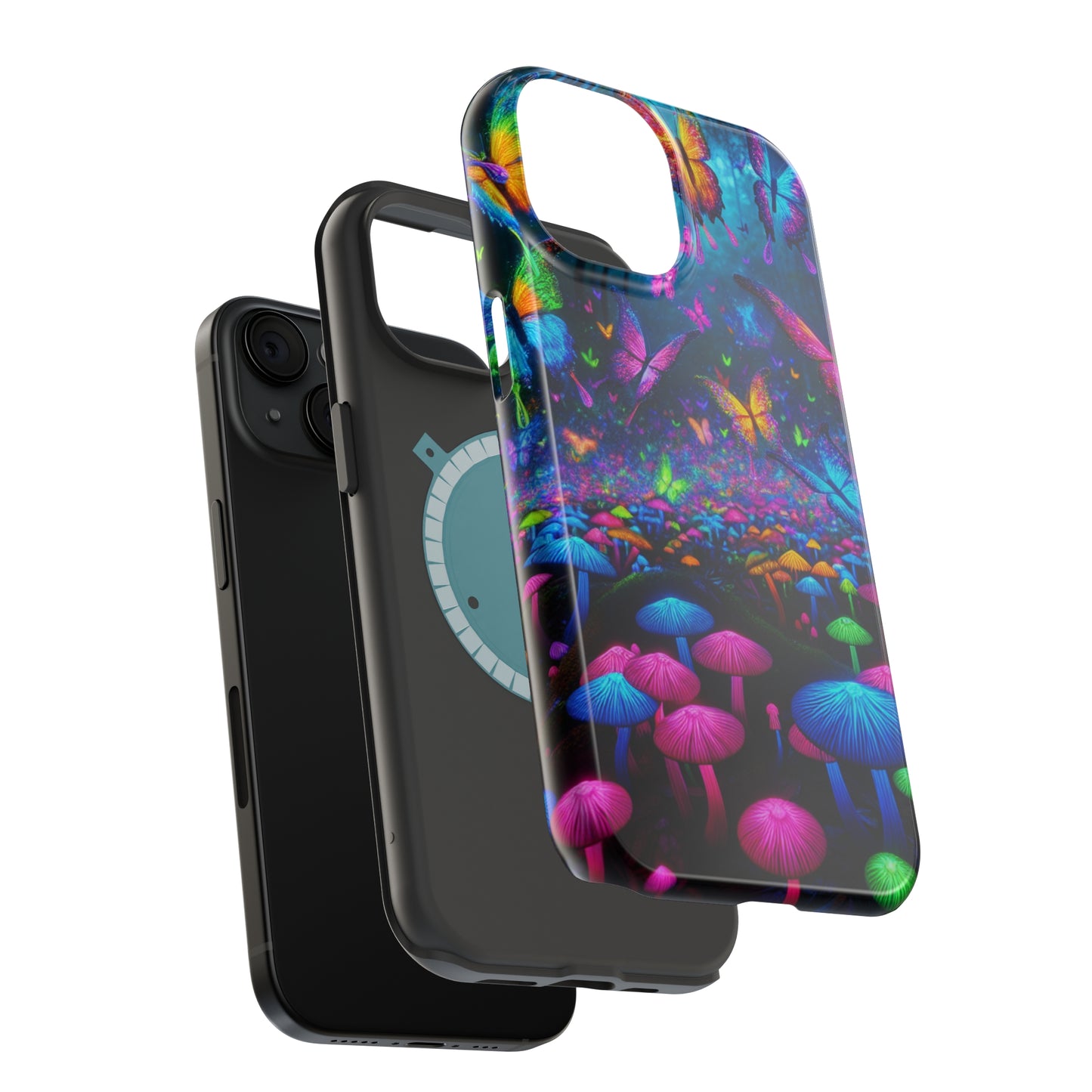 Neon Fruition Neon Butterflies and Mushrooms Premium Art Magsafe Magnet Tough IPhone 13 14 15 Pro Plus Max and Mini in Matte and Glossy Phone cases