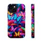 "Neon Tie-Dye Garden" Neon Butterflies and Mushrooms Premium Art Magsafe Magnet Tough IPhone 13 14 15 Pro Plus Max and Mini in Matte and Glossy Phone cases