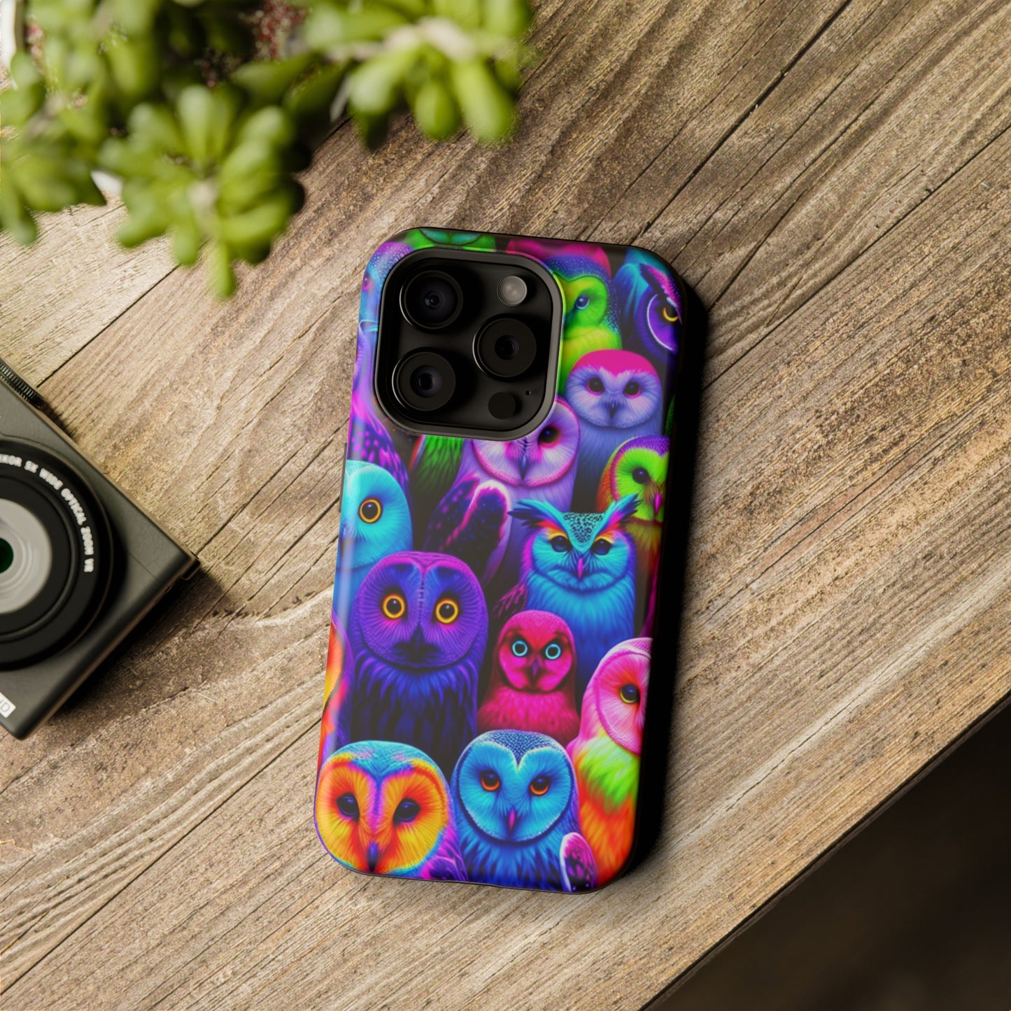 Vivid Nocturnal Neonatures Neon Owls Premium Art Magsafe Magnet Tough IPhone 13 14 15 Pro Plus Max and Mini in Matte and Glossy Phone cases